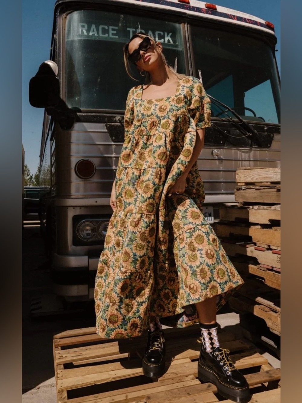 Dressed in lala feels like sunshine sunflower jacquard tapestry maxi dress